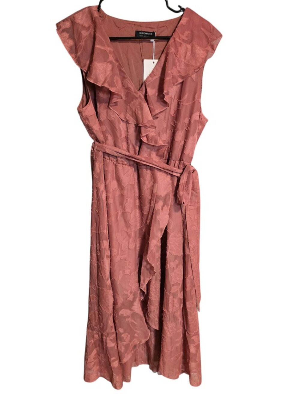 BloomChic Rose Mauve Ruffled Wrap Midi Dress